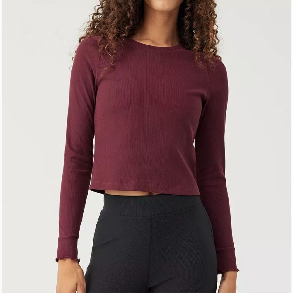 Outdoor Voices Superform Ribbed Long Sleeve Burgundy Cropped Top Women's Large
